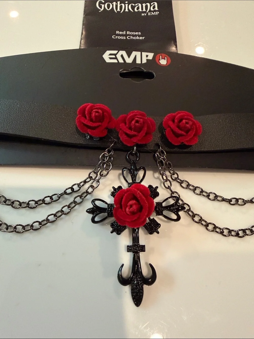 Gothicana Red Rose Cross Layered Leather Choker BRAND NEW